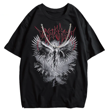 Y2k Gothic Punk Style Men T Shirt Clothes Harajuku Oversized T-Shirt Top - long  black