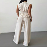Sleeveless Top and Wide-Leg Pants Set - White
