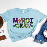 MARDI GRAS Round Neck Short Sleeve T-Shirt - Black