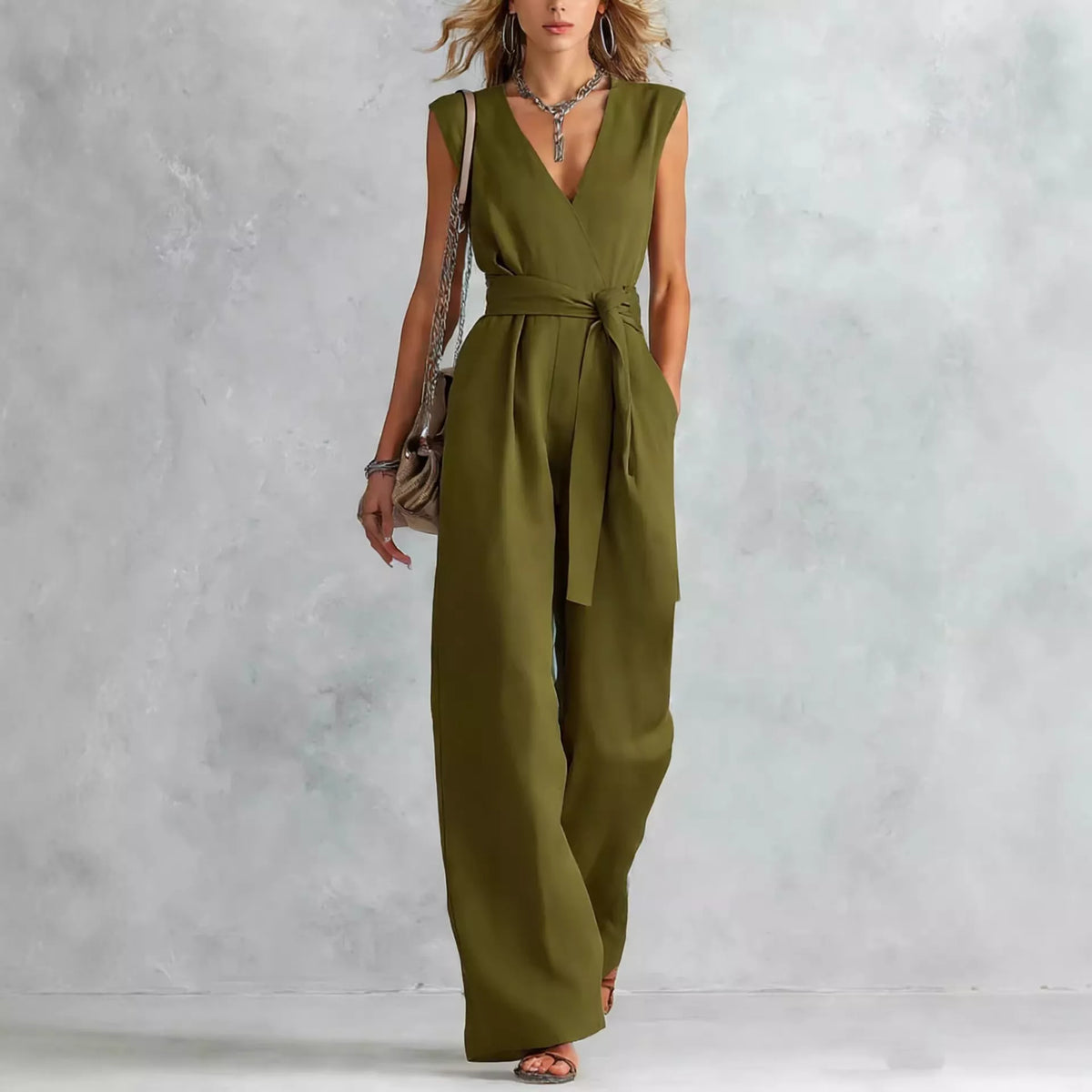 Sleeveless Wide Leg Jumpsuit - Navy