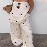 Polka Dot Tube Top and Pants Set - Beige