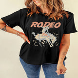 Graphic Round Neck Short Sleeve T-Shirt - Black