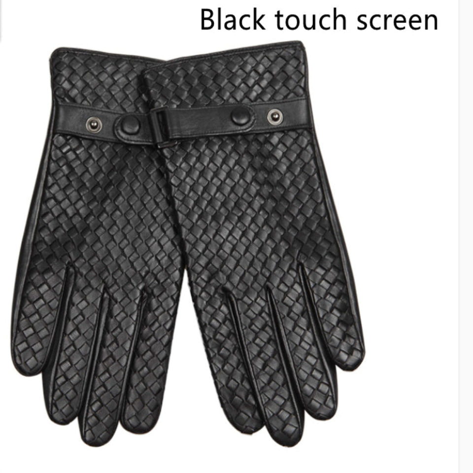 Men's genuine leather winter touchscreen gloves made from premium sheepskin for warmth and everyday cold-weather wear.