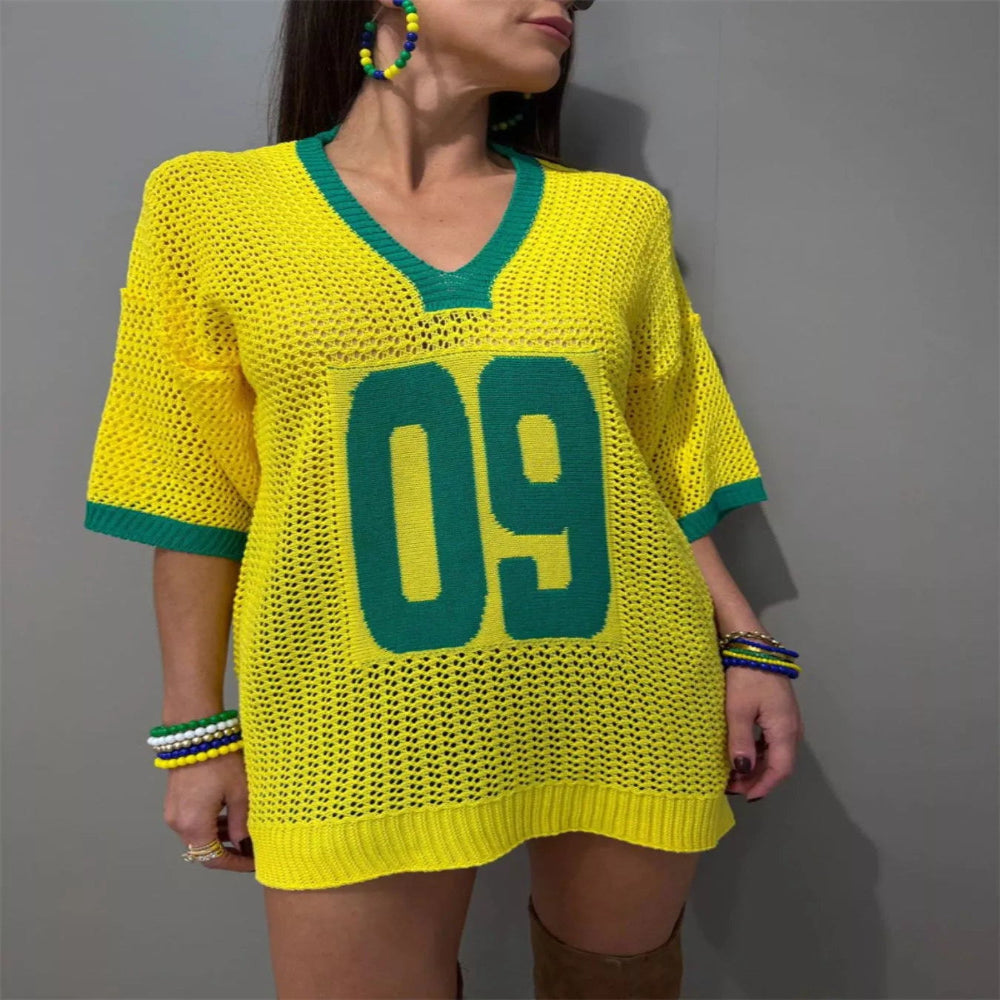 World Cup V-Neck Oversize Sweater - Yellow