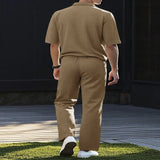 Men's Full Size Short Sleeve Top and Pants Set Plus Size - Light Blue