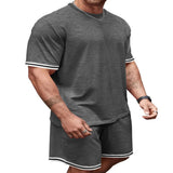Men's Full Size Striped Short Sleeve Tee and Shorts Set Plus Size - Black