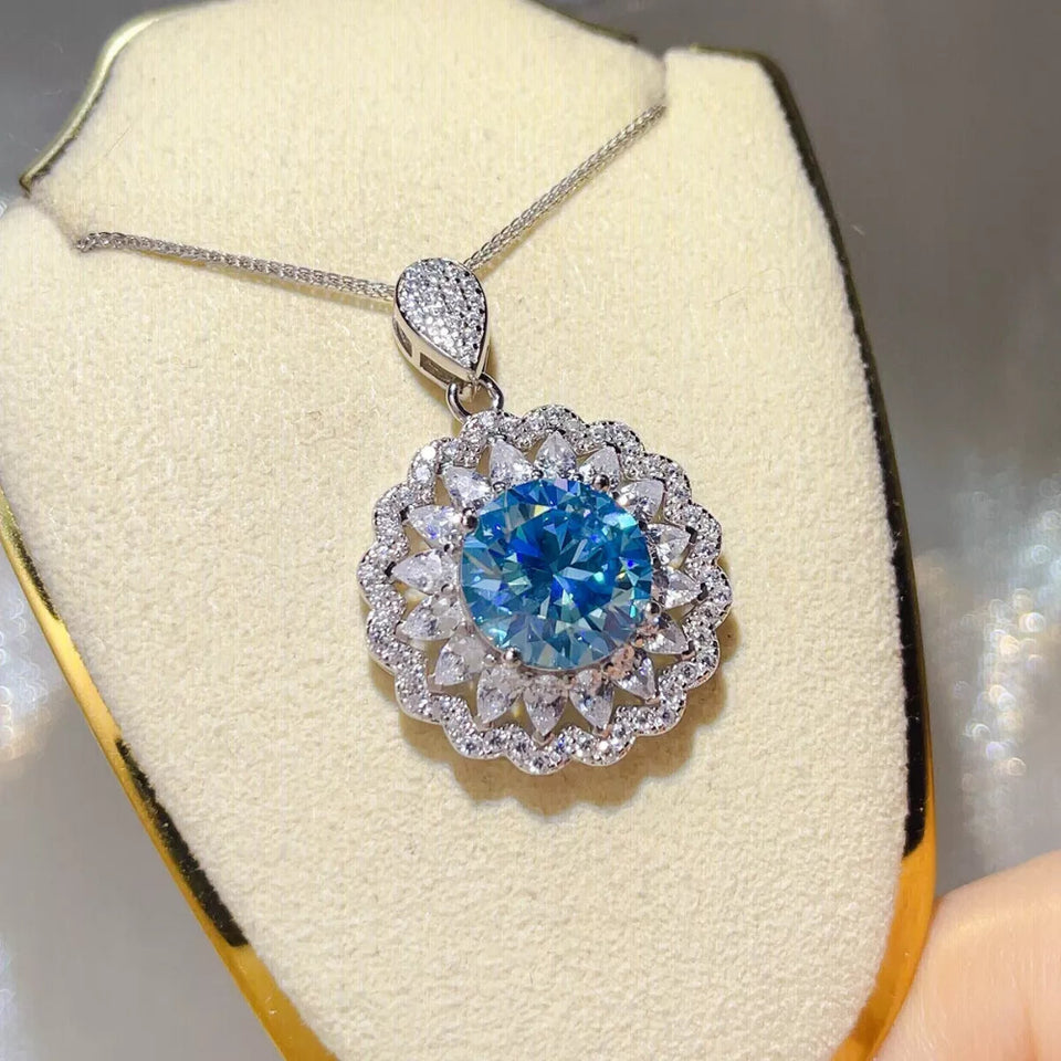 5 carat moissanite pendant necklace crafted in 925 sterling silver with a brilliant sparkling gemstone.