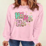 HO HO Christmas Tree Graphic Pullover Sweatshirt - Blush Pink