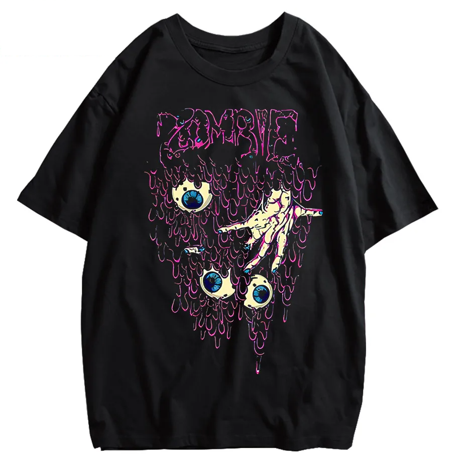 Zombie Horror Gothic Washed Cotton Oversized T-Shirt - long black necklace