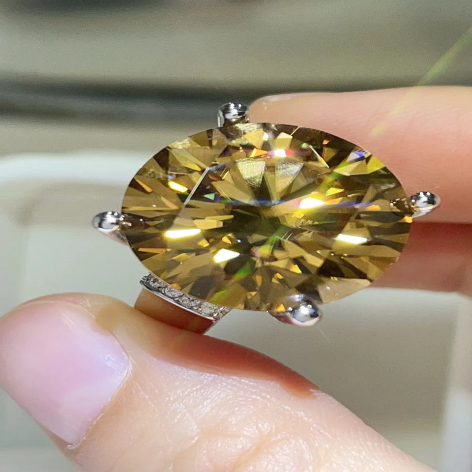 20 carat moissanite ring crafted in 925 sterling silver with a brilliant sparkling gemstone.