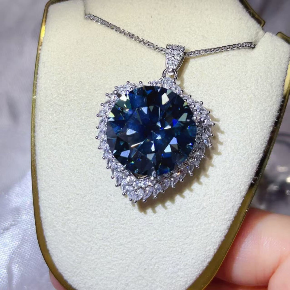 20 carat moissanite pendant necklace crafted in 925 sterling silver with a brilliant sparkling gemstone.