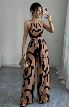 Women's Fashion Zebra Print Suspender Jumpsuit - 2XL
