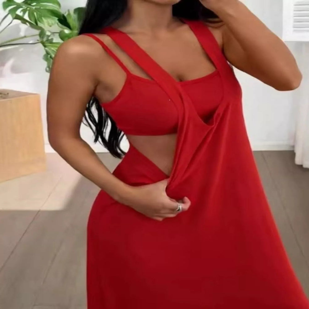 Scoop Neck Cami and Maxi Dress Set - Black