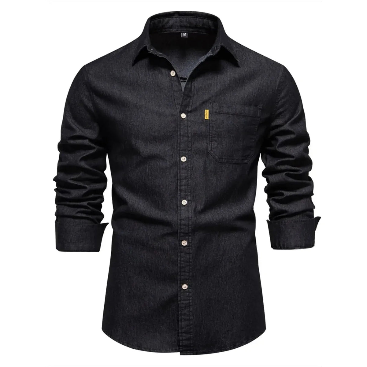 Men's Button-Down Denim Shirt with Chest Pocket - Black