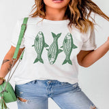 Full Size Unique Fish Graphic Casual Round Neck Tee Plus Size - White