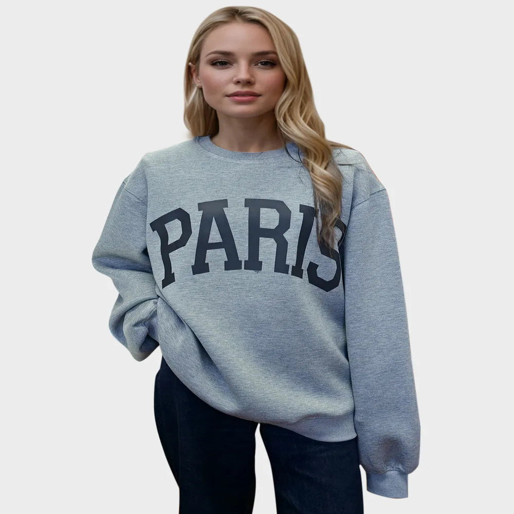 Basic Bae PARIS Round Neck Long Sleeve Air Scuba Sweatshirt - Gray
