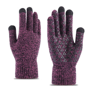 Knitted winter touchscreen wool gloves for men and women with warm soft fabric for cold-weather use.