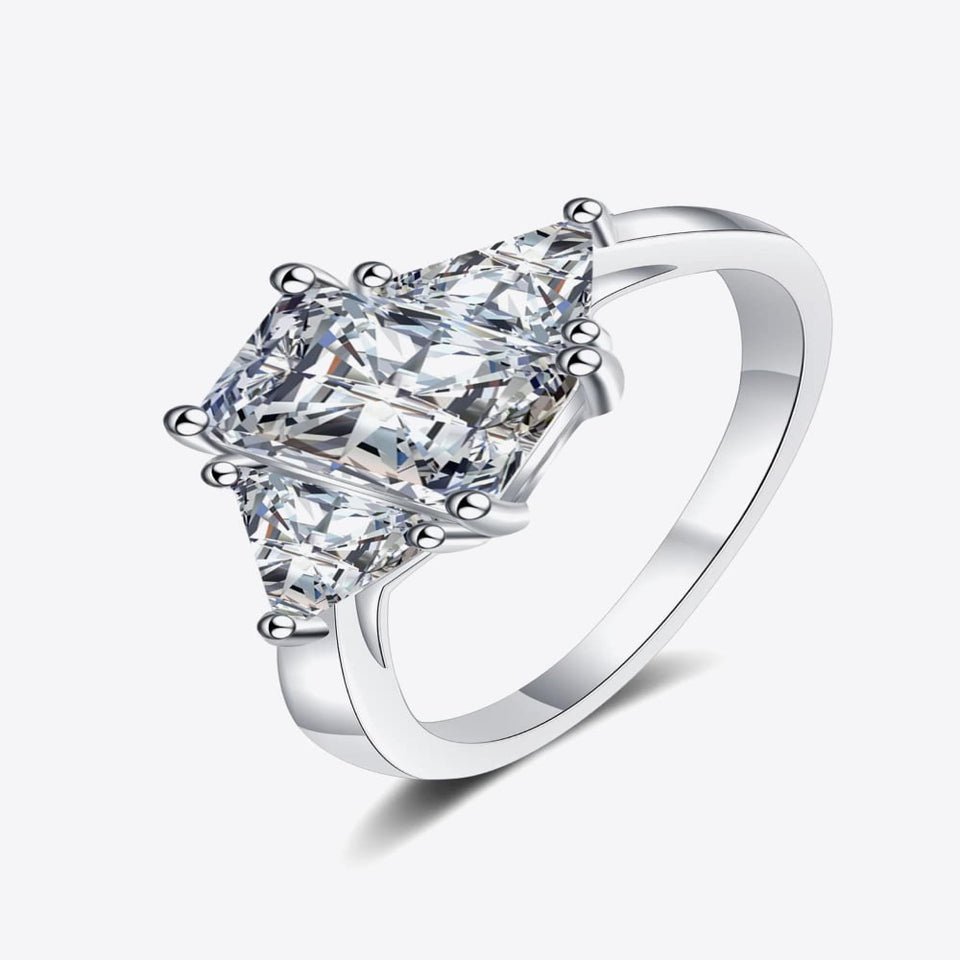 3 carat moissanite ring crafted in rhodium-plated 925 sterling silver with a brilliant sparkling gemstone and elegant minimalist design.