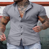 Men's Full Size Slim Fit Short Sleeve Button-Down Shirt Plus Size - Yellow