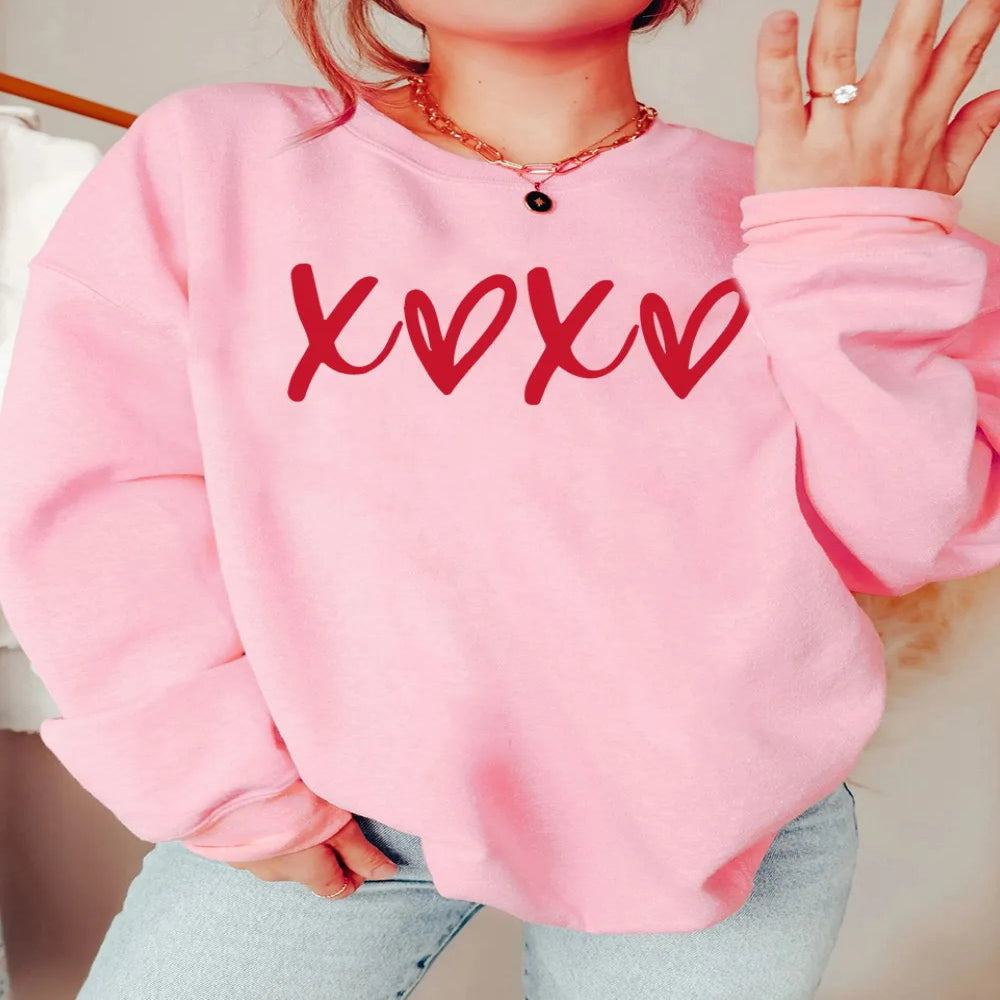 Valentine's Day XOXO Round Neck Drop Shoulder Sweatshirt - Blush Pink