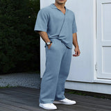 Men's Full Size Short Sleeve Top and Pants Set Plus Size - Light Blue