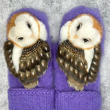 Cute owl knitted winter gloves for women with warm and cozy design.