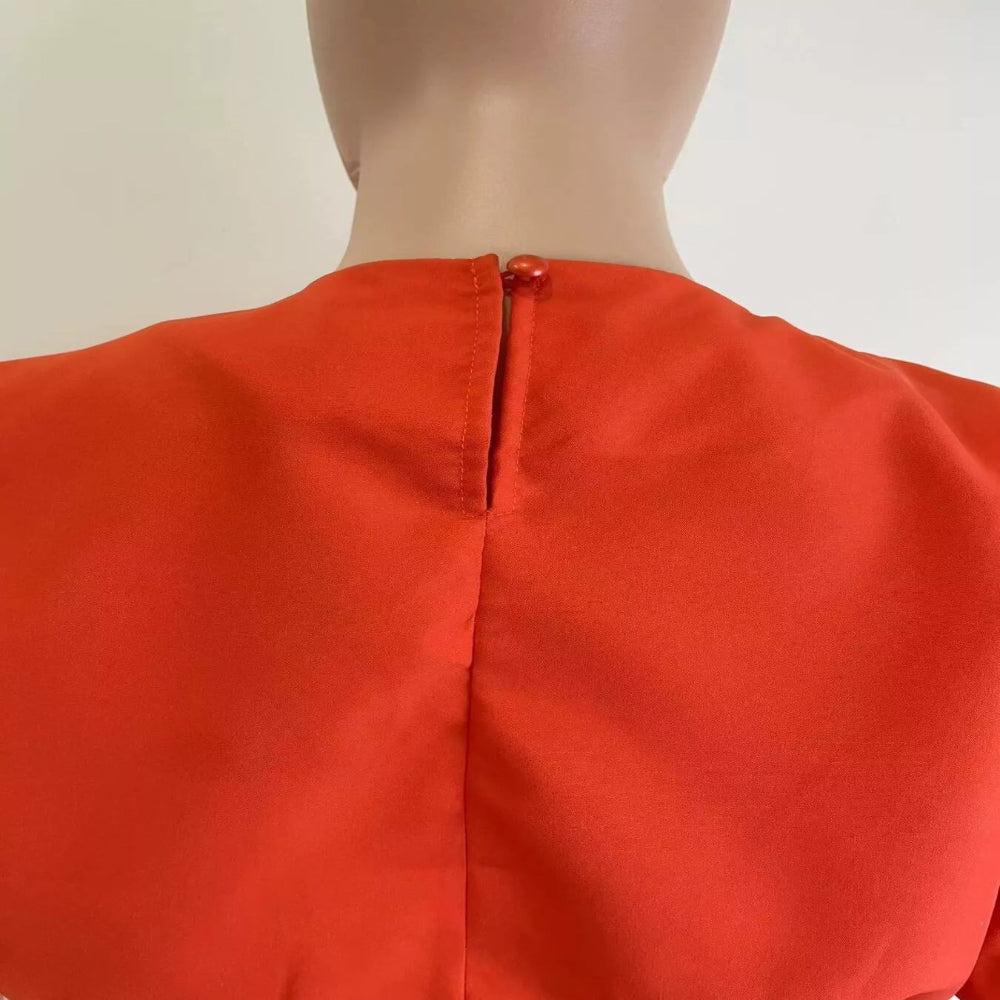 Short Sleeve Crop Top and Skirt Set - Orange Red