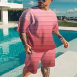 Men's Full Size Color Block Tee and Shorts Set Plus Size - Tangerine