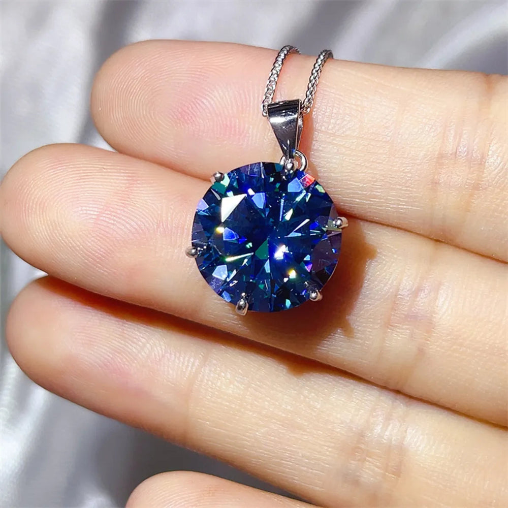 10 Carat Moissanite 925 Sterling Silver Ring and Necklace Set - Royal Blue