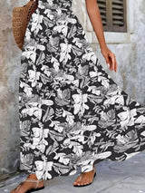 Full Size Printed V-Neck Tiered Maxi Dress Plus Size - Dark Blue