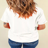 USA Lettering Bow Embroidered T-Shirt - White