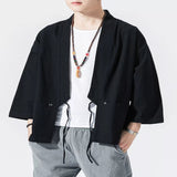Men's Plus Size Tie Front 3/4 Sleeve Cardigan - Black