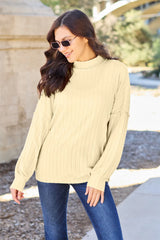 Basic Bae Full Size Ribbed Exposed Seam Mock Neck Knit Top - Rust