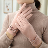 Women's fleece winter fashion gloves with soft warm lining.