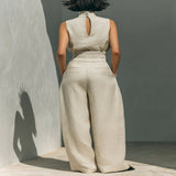 Turtleneck Sleeveless Top and Pants Set - Ivory