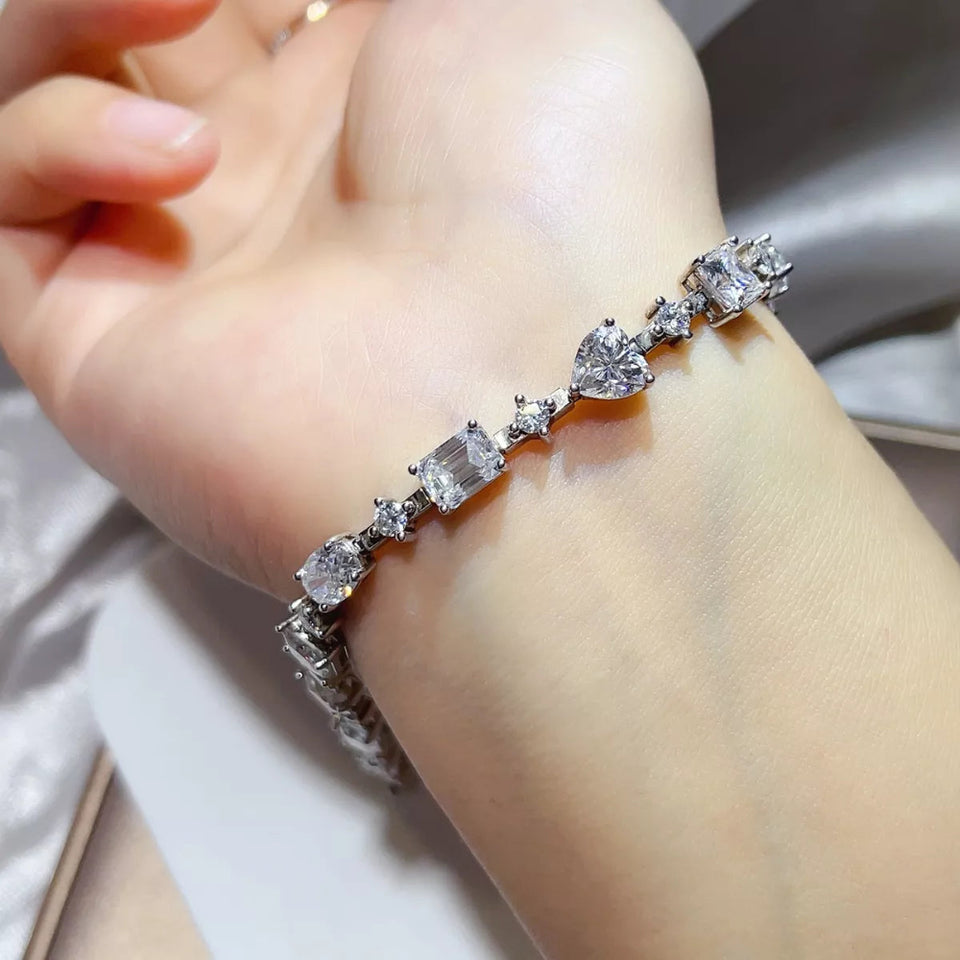 925 sterling silver moissanite bracelet with brilliant sparkling gemstones.