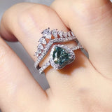 2 Carat Heart-Shaped Crown Ring Set - Turquoise