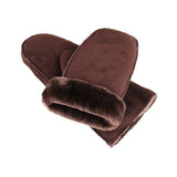 Winter thermal suede gloves with soft faux fur lining for cold-weather comfort.