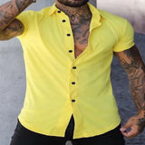 Men's Full Size Slim Fit Short Sleeve Button-Down Shirt Plus Size - Yellow