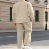 Men's Full Size Textured Long Sleeve Top and Pants Set Plus Size - Light Blue