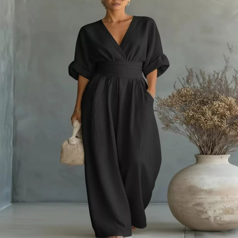 Full Size Half Sleeve Wide Leg Jumpsuit Plus Size - Light Blue