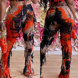 Street Fashion Tassel Ripped Skinny Casual Women's Trousers - Orange