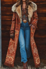 Fashion Retro Women's Coat, Warm Printed Long Coat