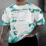 Men's Full Size Tie-Dye Round Neck T-Shirt Plus Size - Dusty Blue