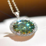 10 carat moissanite pendant necklace with a platinum-plated finish and brilliant sparkling gemstone.