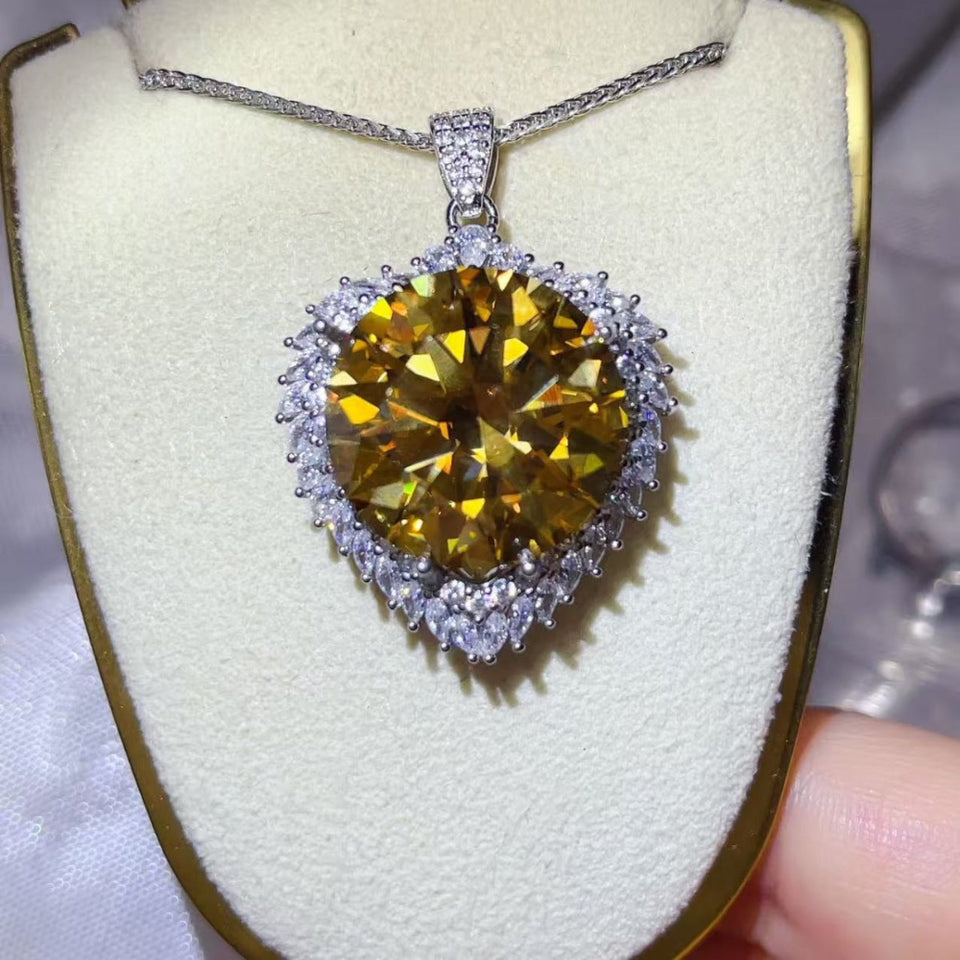 20 carat moissanite pendant necklace crafted in 925 sterling silver with a brilliant round sparkling gemstone in an elegant halo setting.