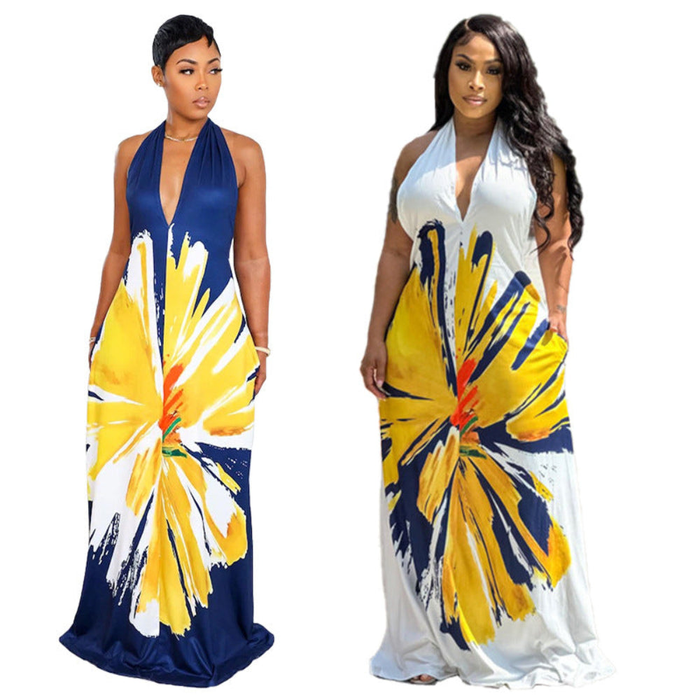 Bohemian Printed Long Dress for Women - Blue