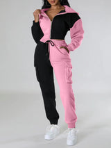 Fashion Double Mixed Color Hooded Autumn Suit