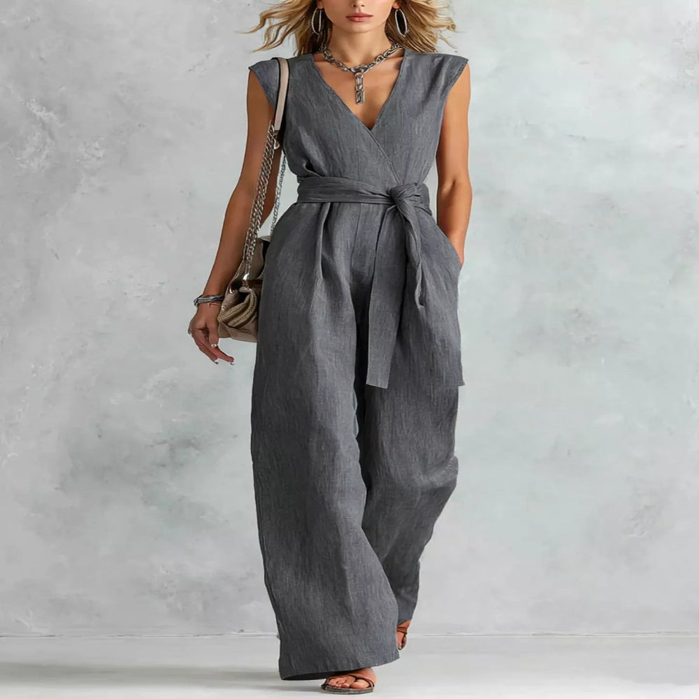 Sleeveless Wide Leg Jumpsuit - Khaki