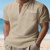 Men's Full Size Button Detail Short Sleeve Shirt Plus Size - White